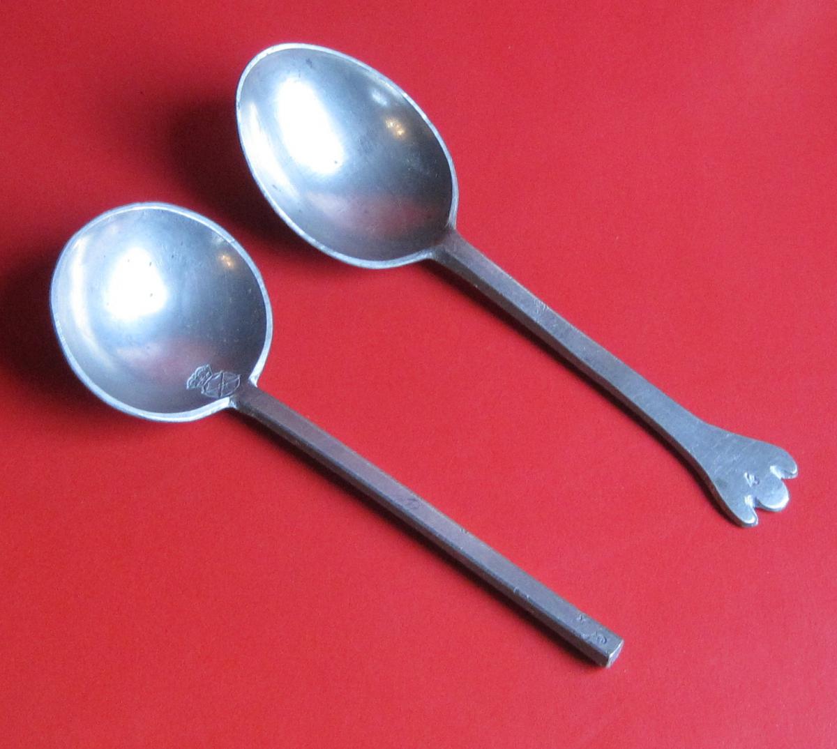 Two Pewter Spoons, Punched KÜhlke To Varel To 183-photo-1