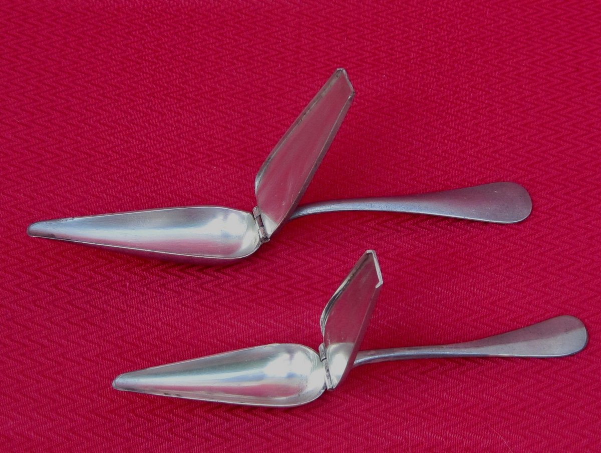 Two Medicine Spoons, Tin. Medical Pewter. 19th Century.-photo-1