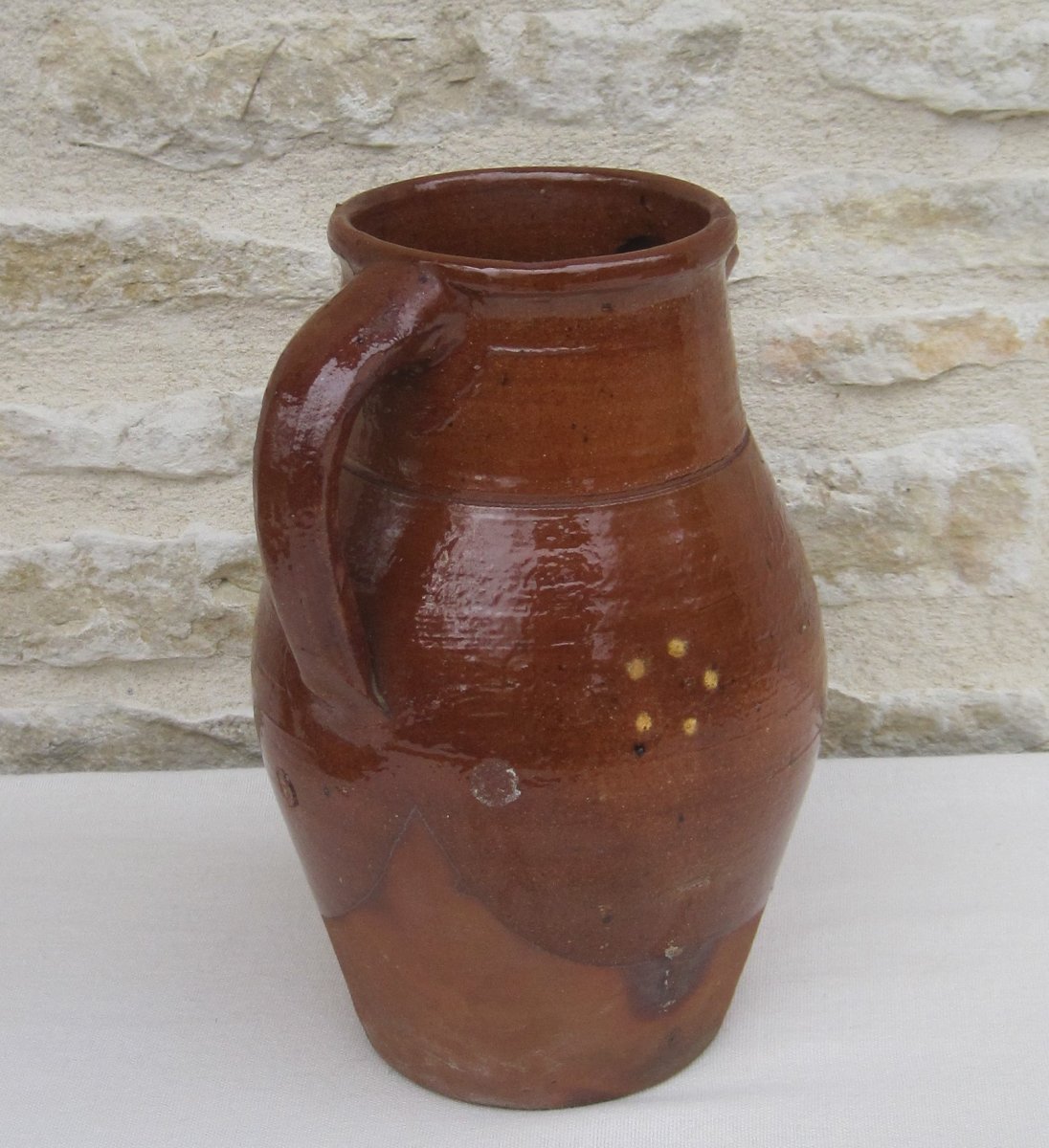 Pottery. Terracotta Pitcher. Alsace? 19th Century.-photo-1