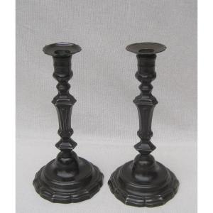 Pair Of Brass Candlesticks. Mid 18th Century.