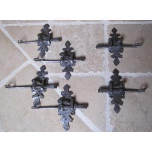 Uniform Set Of 6 Spring Bolts, In Iron. 18th Century.