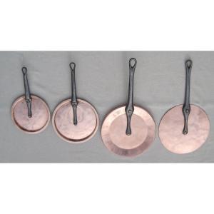 Meeting Of 4 Copper Saucepan Lids. 19th Century.