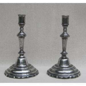 Pair Of Torches, In Pewter. 18th Century.