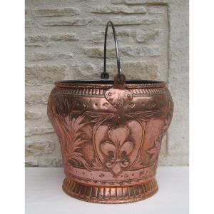 Copper Bucket, Decoration: Fleur-de-lis, Coat Of Arms, Helmet, Foliage, Sphinx. 18th Century.