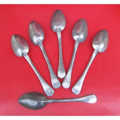 Homogeneous Series Of 6 Spoons In Tin. 17th-18th Century.