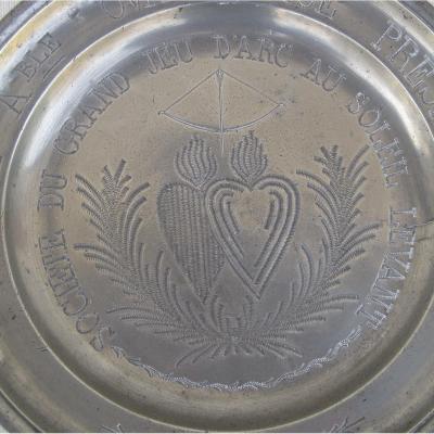 Dedicatory Plate In Pewter. 19th Century.