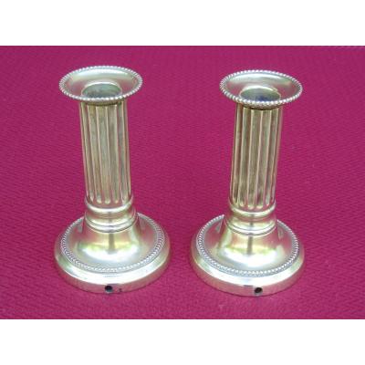 Pair Of Toilet Torches, Brass. 12.8 Cm. Late 19th Century.