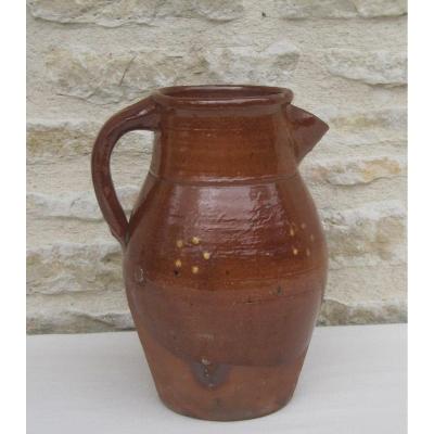 Pottery. Terracotta Pitcher. Alsace? 19th Century.