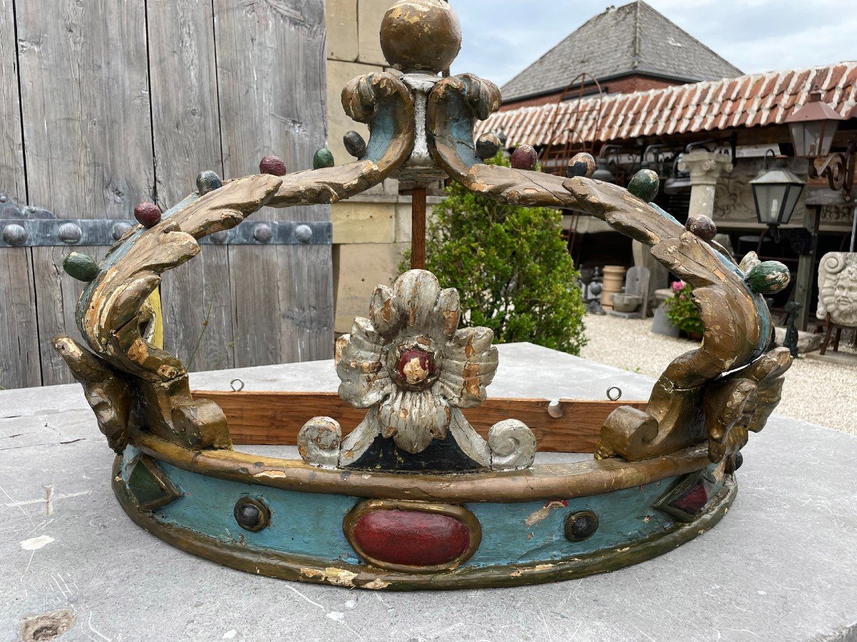 Couronne de lit française antique en bois 