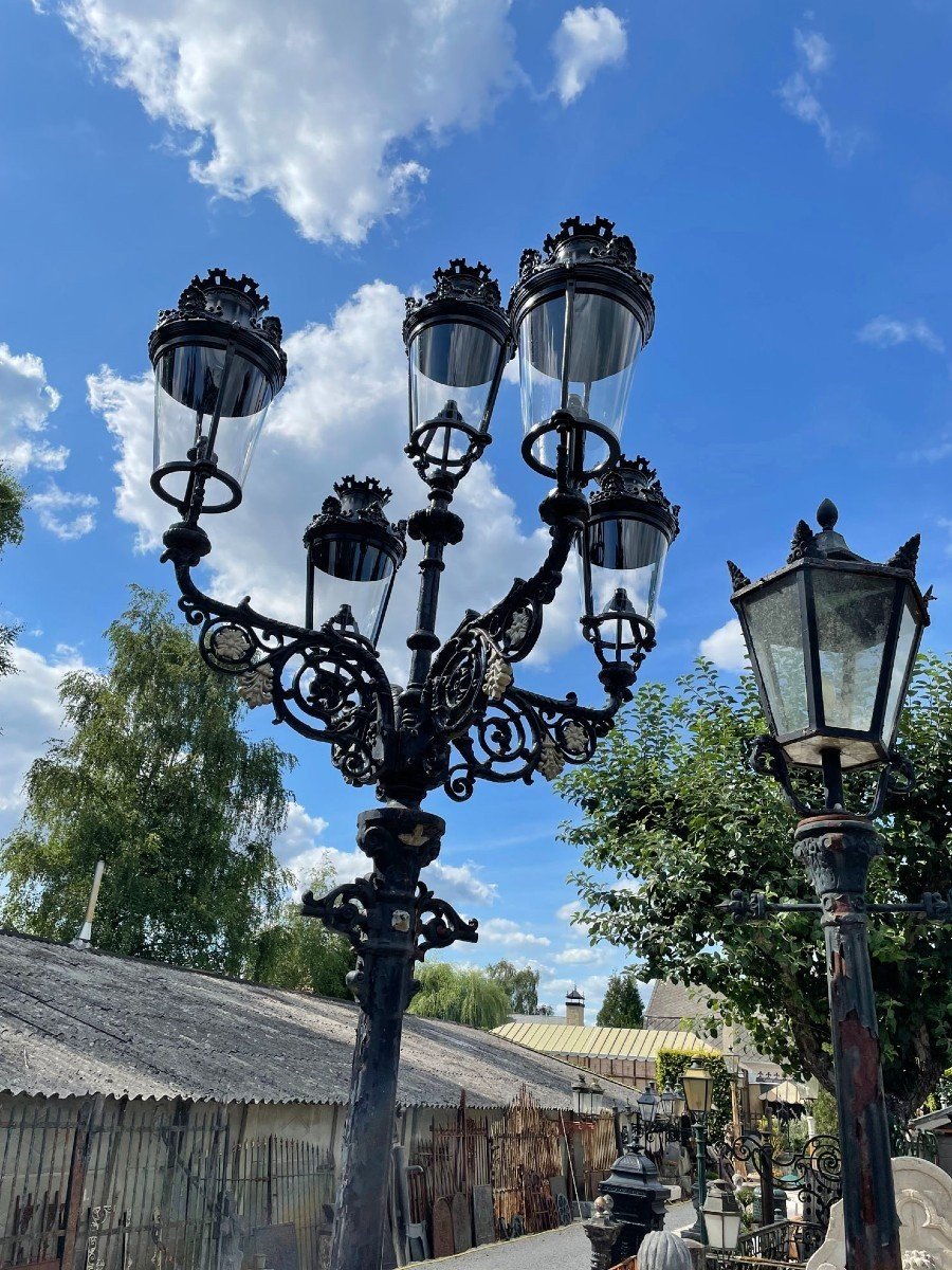 Lampadaire antique de Bruxelles avec 5 lampes  -photo-2