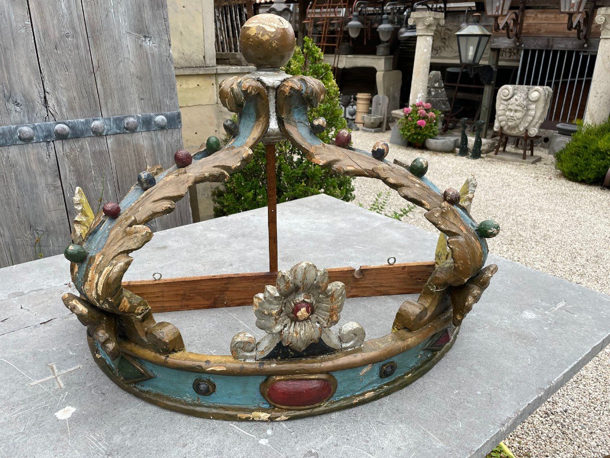 Antique French Wooden Bed Crown-photo-3