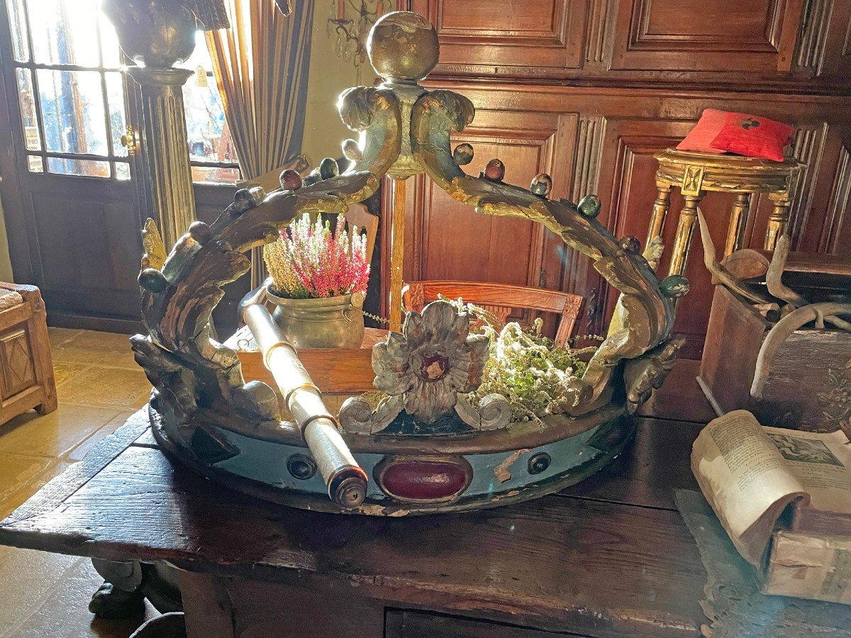 Antique French Wooden Bed Crown-photo-6