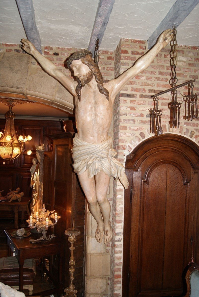 Antique Flemish Corpus In Lime Wood, Wooden Statue