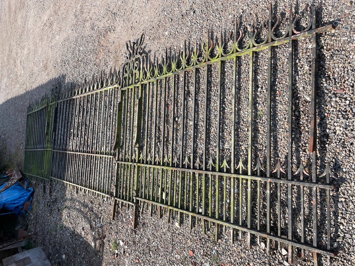 Superb Large Lot Of 78 Meters Of Antique Wrought Iron Gates-photo-4