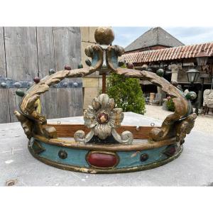 Couronne de lit française antique en bois 