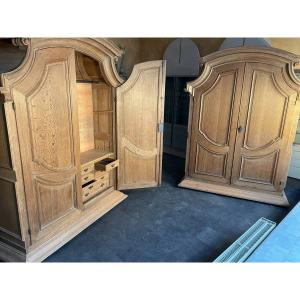 Pair Of Extremely Rare And Exclusive Antique Namur Identical Oak Cabinets