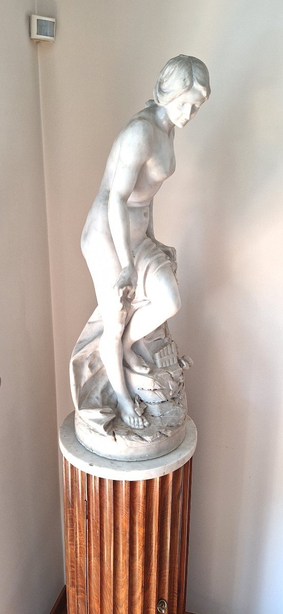 Marble Sculpture "venus With Satyr" 19th Century.-photo-3