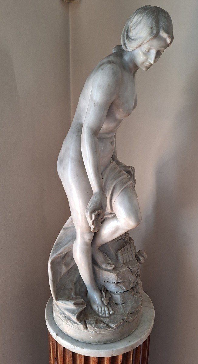 Marble Sculpture "venus With Satyr" 19th Century.-photo-4