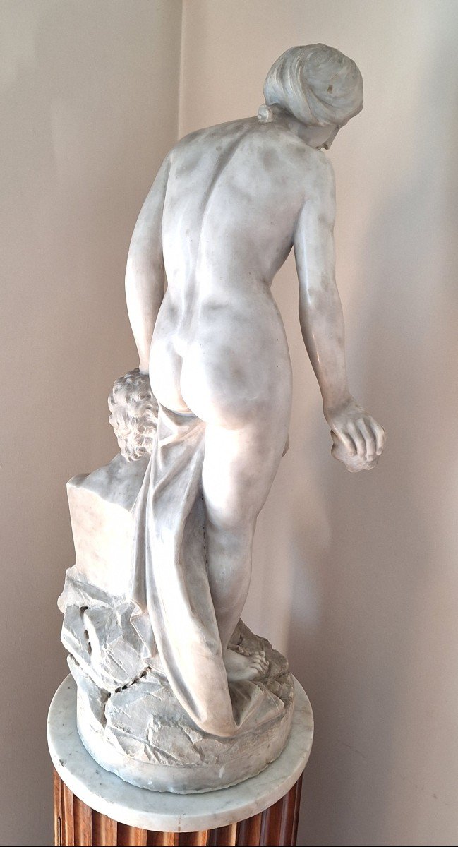 Marble Sculpture "venus With Satyr" 19th Century.-photo-1