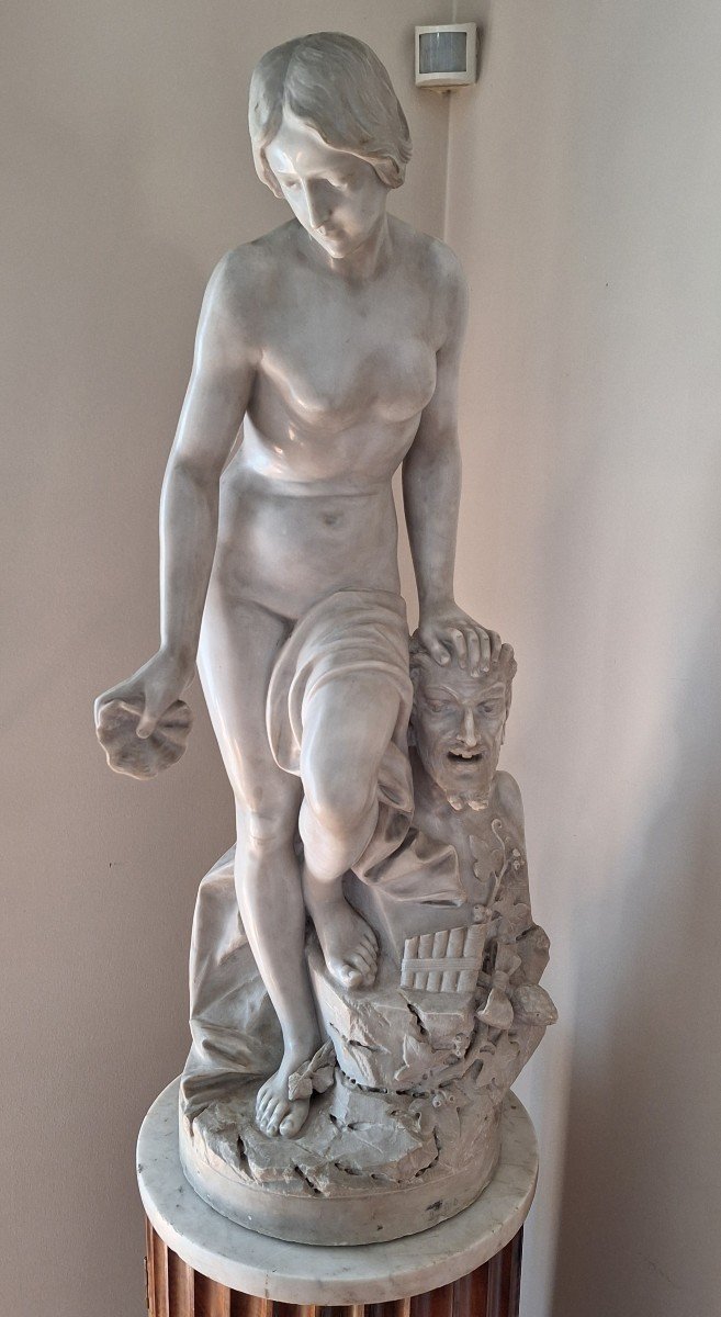 Marble Sculpture "venus With Satyr" 19th Century.