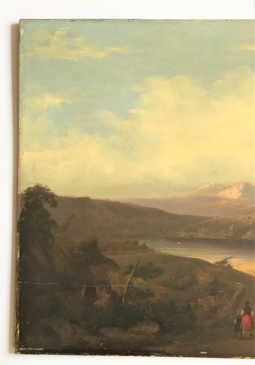 Paysage d'Italie 1846 Trace De Signature, Huile Sur Panneau d'Acajou-photo-2