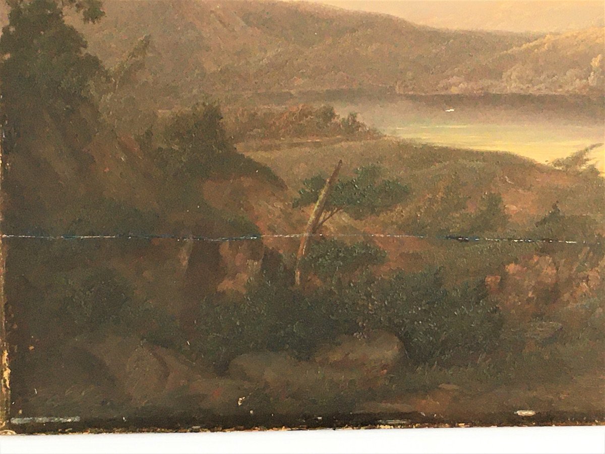 Paysage d'Italie 1846 Trace De Signature, Huile Sur Panneau d'Acajou-photo-2