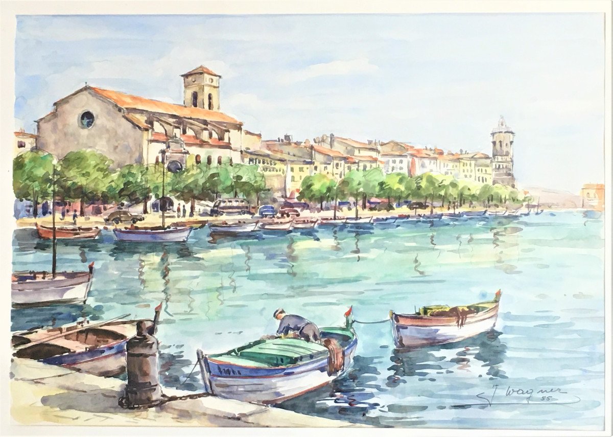 J.wagner Vue De La Ciotat En 1955 Aquarelle-photo-2