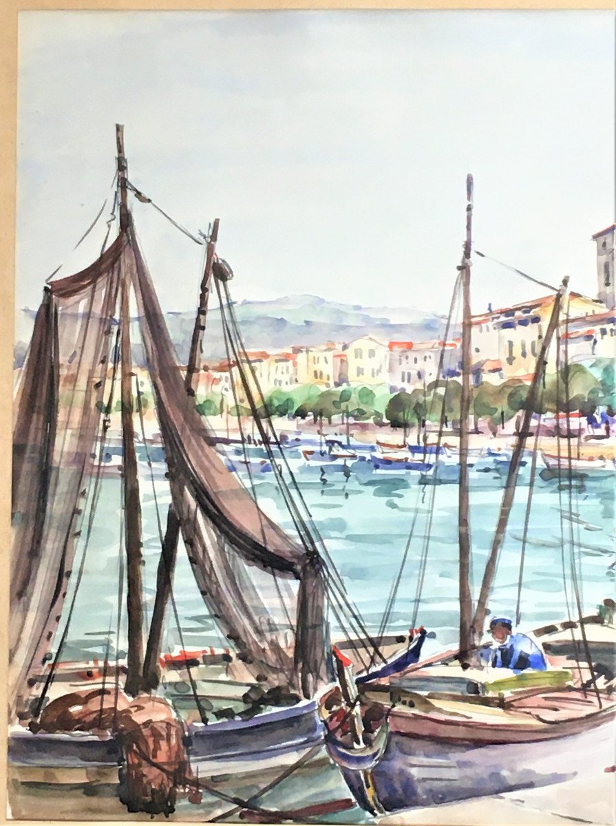 J.wagner Vue De La Ciotat En 1955 Aquarelle-photo-3