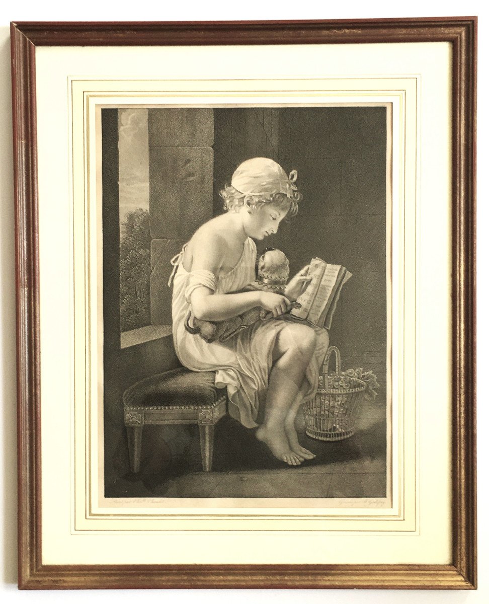 Elisabeth Chaudet 1767/1832 “girl With Dog” Print-photo-2