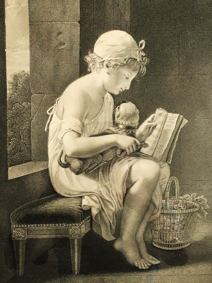 Elisabeth Chaudet 1767/1832 "fillette Au Chien" Estampe-photo-4