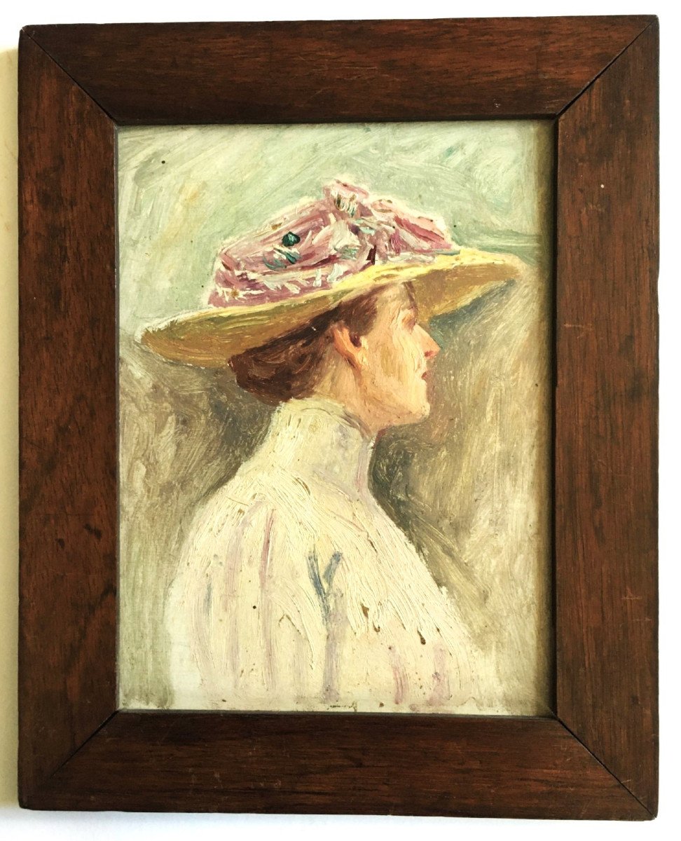 Portrait Of An Elegant Woman, Impressionist Painting, Oil On Cardboard