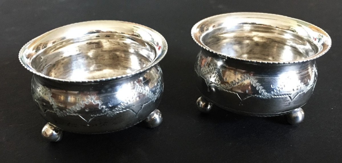 Imperial Russia, Pair Of Silver Salt Cellars 