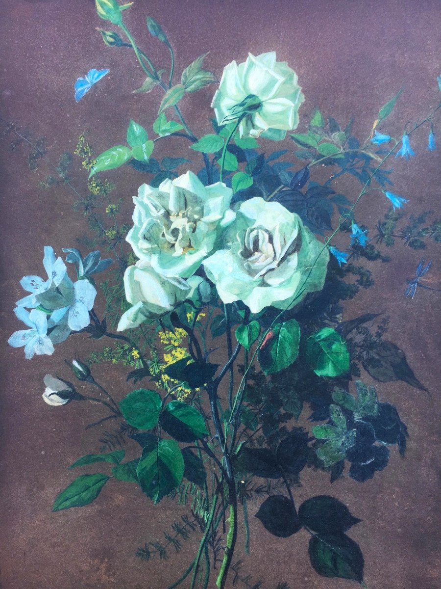 19th Century Gouache, Bouquet Of Flowers