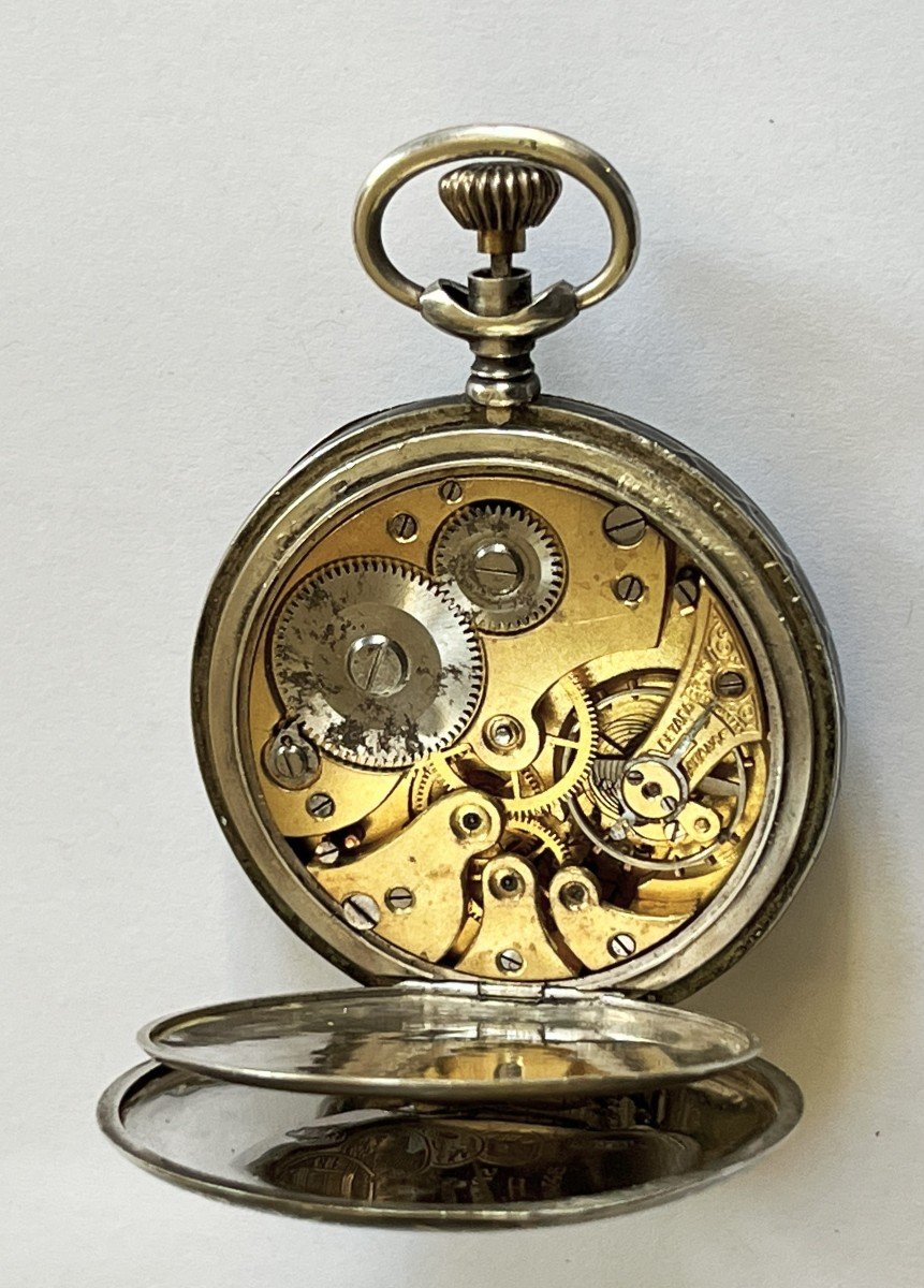 Montre De Poche En Argent Niellé, Allemagne 19ème Siècle.-photo-2