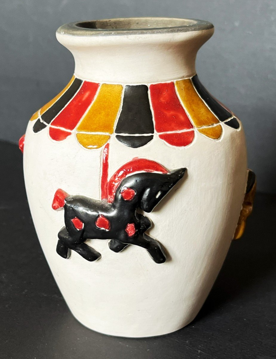 Robert Loiseleur, "carousel Horses" Ceramic Vase From The 60s-photo-2