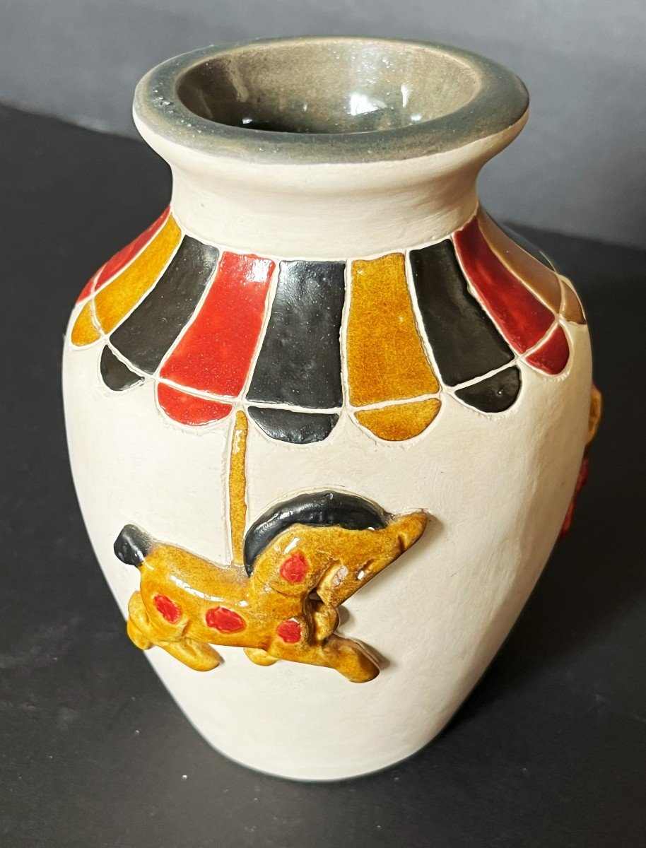 Robert Loiseleur, "carousel Horses" Ceramic Vase From The 60s-photo-3