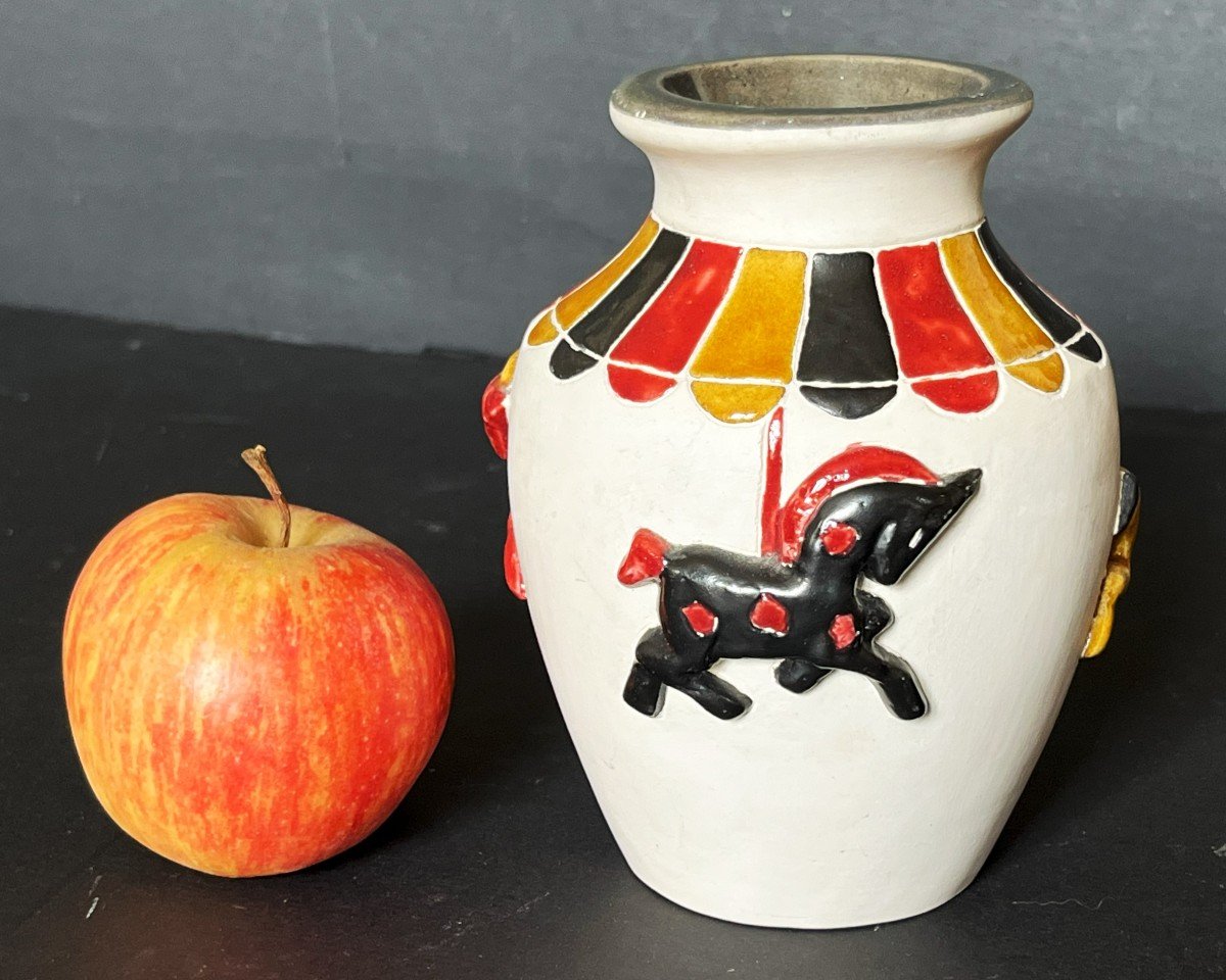 Robert Loiseleur, "carousel Horses" Ceramic Vase From The 60s-photo-1