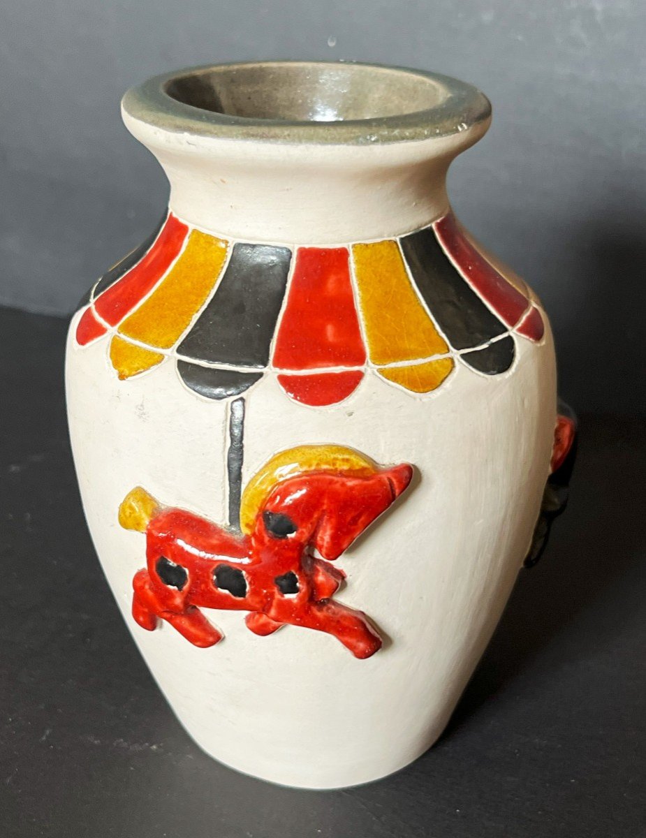 Robert Loiseleur, "carousel Horses" Ceramic Vase From The 60s