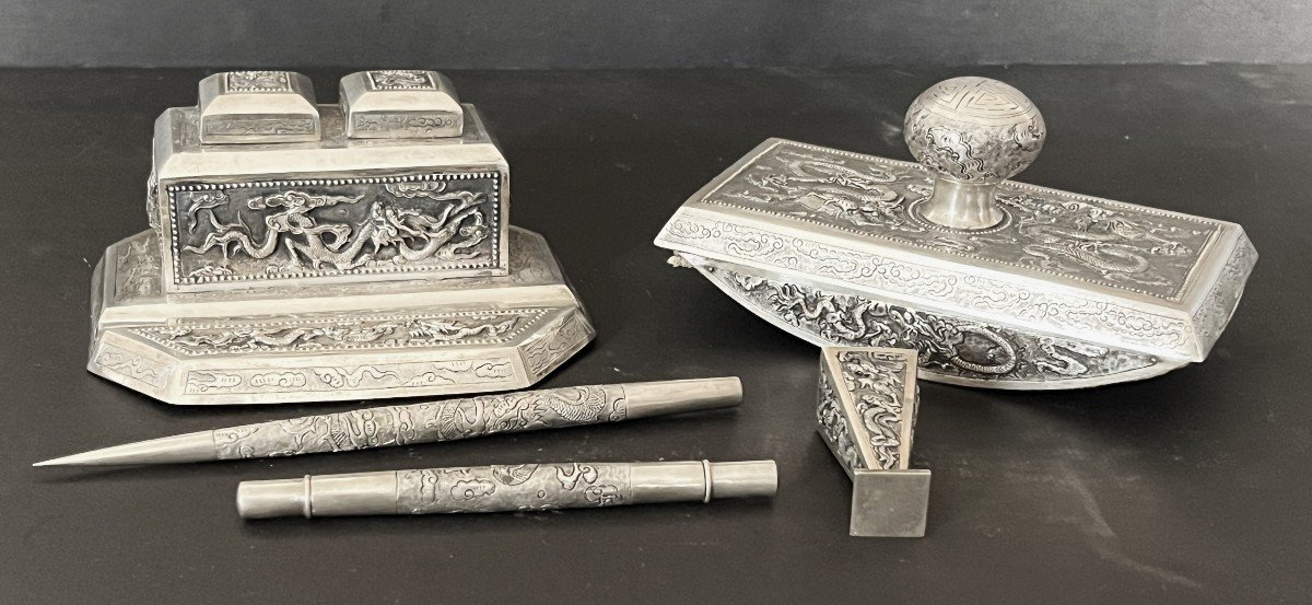 Silver Desk Set, Indochina, Early 20th Century