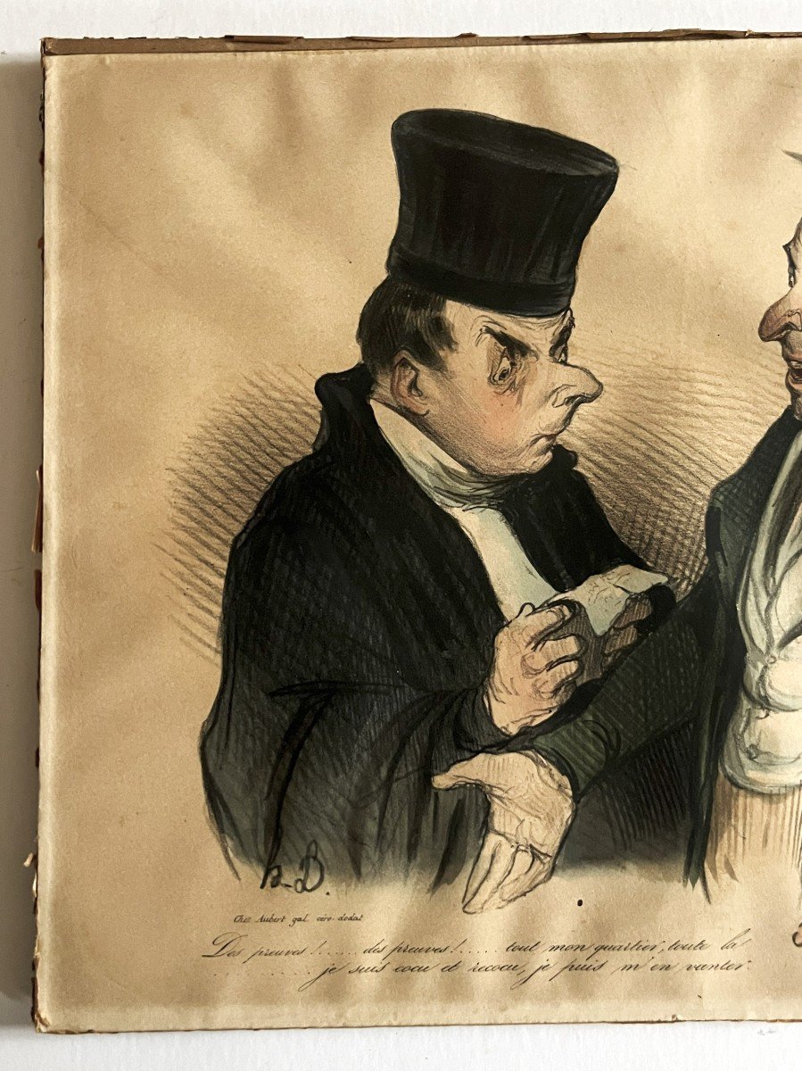 Honoré Daumier, "l'avocat Et Son Client" Lithographie d'époque En Couleurs-photo-2