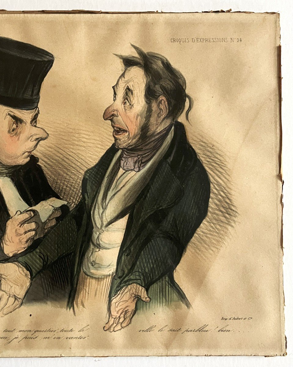 Honoré Daumier, "l'avocat Et Son Client" Lithographie d'époque En Couleurs-photo-3