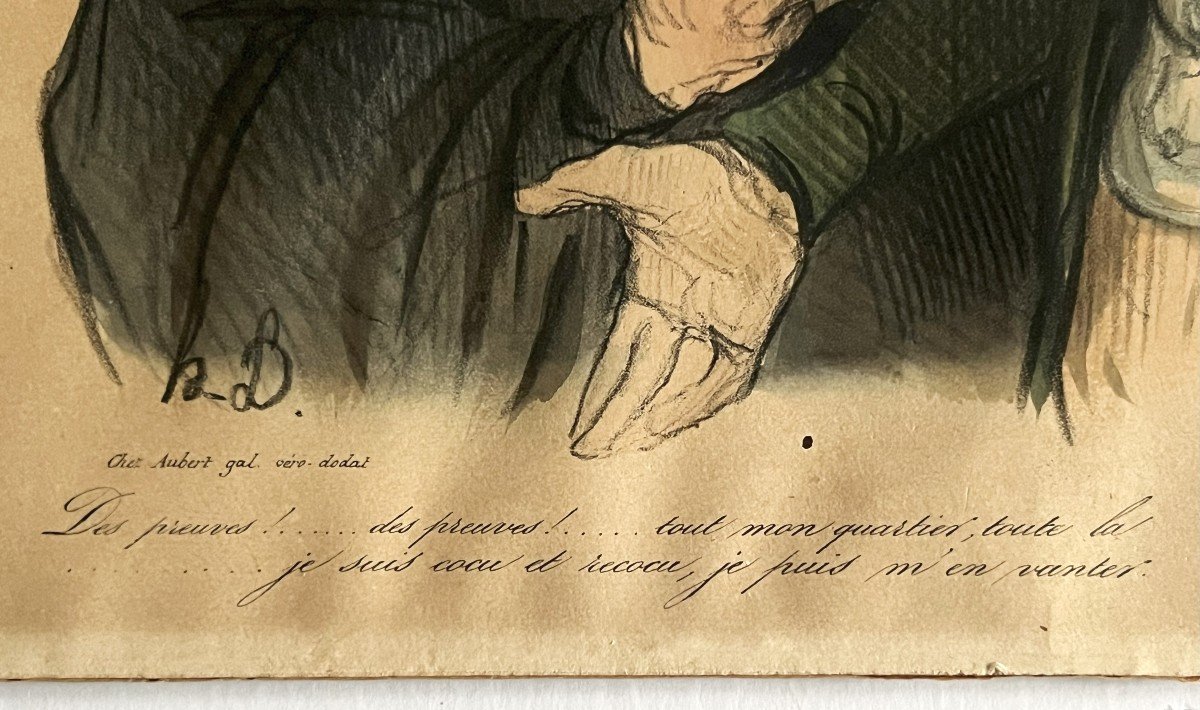 Honoré Daumier, "l'avocat Et Son Client" Lithographie d'époque En Couleurs-photo-1