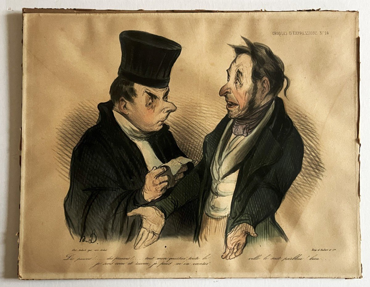 Honoré Daumier, "l'avocat Et Son Client" Lithographie d'époque En Couleurs