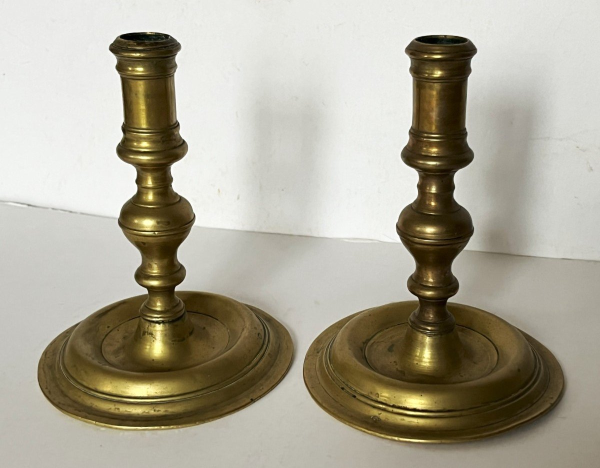 Pair Of 17th Century Brass Candlesticks-photo-2