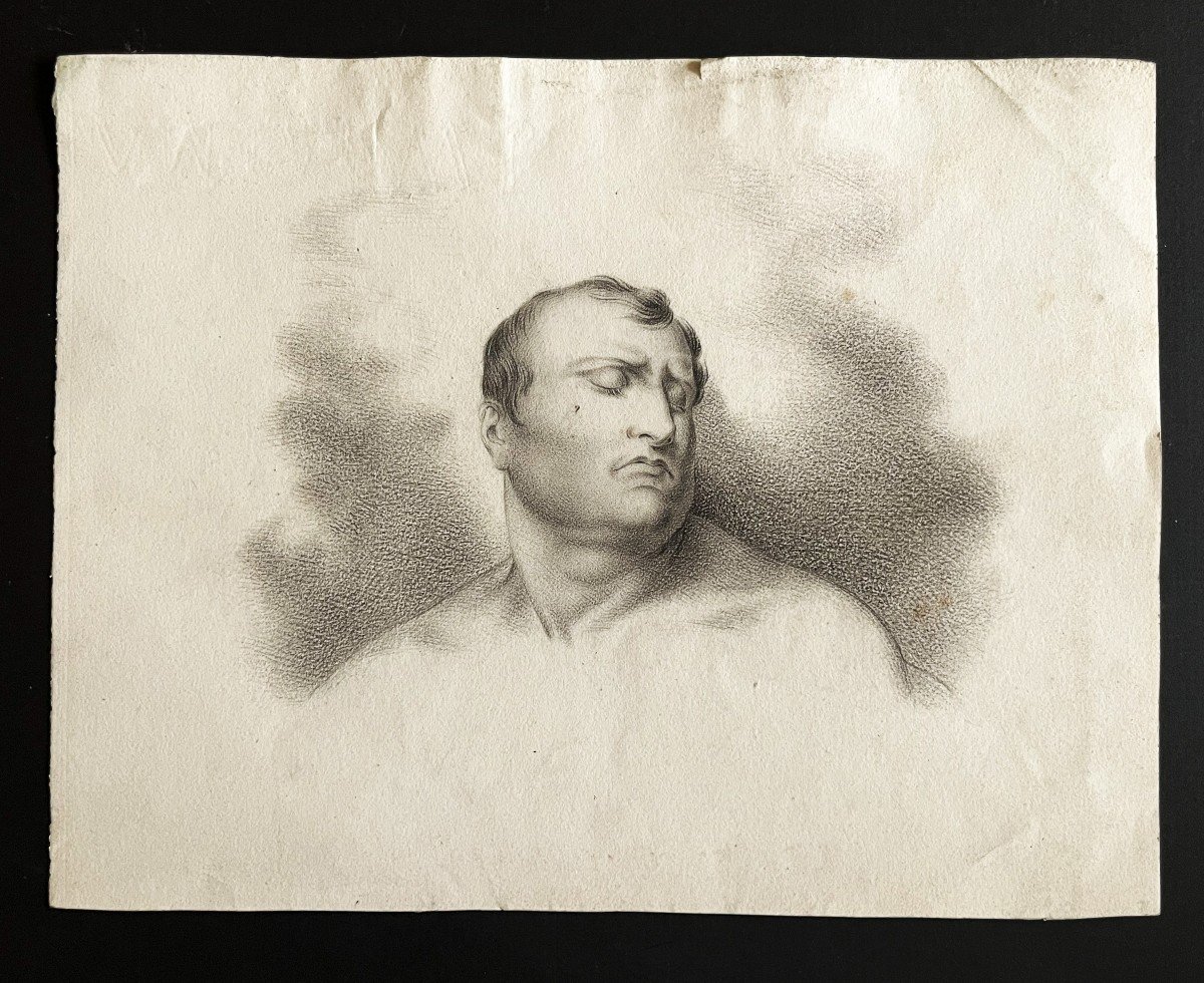 Napoléon Endormi, Dessin Au Fusain Et Estompe Du 19ème Sur Papier Whatmann-photo-2