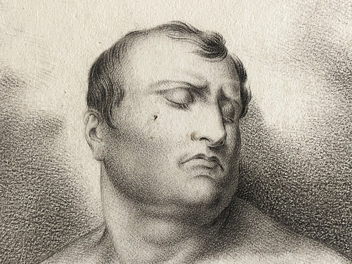 Napoléon Endormi, Dessin Au Fusain Et Estompe Du 19ème Sur Papier Whatmann-photo-3