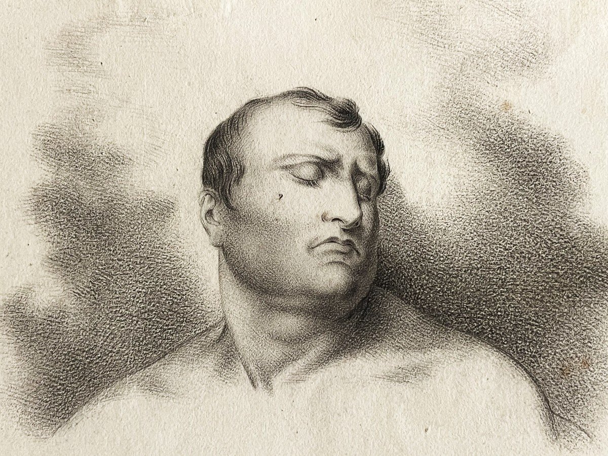 Napoléon Endormi, Dessin Au Fusain Et Estompe Du 19ème Sur Papier Whatmann