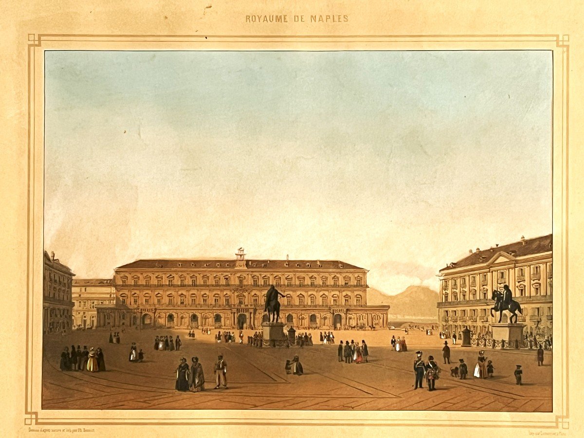 Kingdom Of Naples, View Of The Royal Palace, Napoleon III Engraving-photo-3