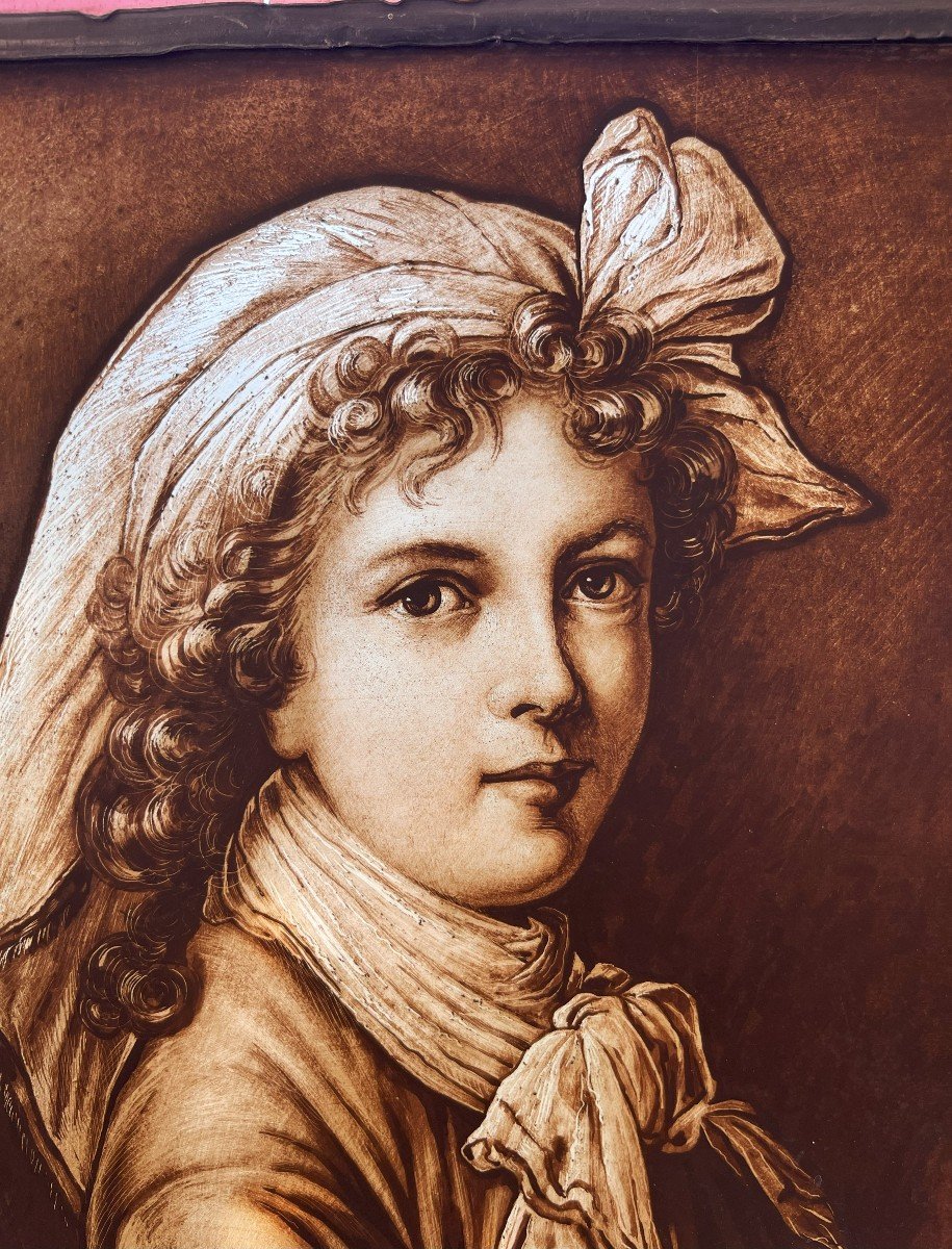 Elisabeth Vigée-lebrun, Autoportrait, Peinture Sur Vitrail Du 19ème-photo-2