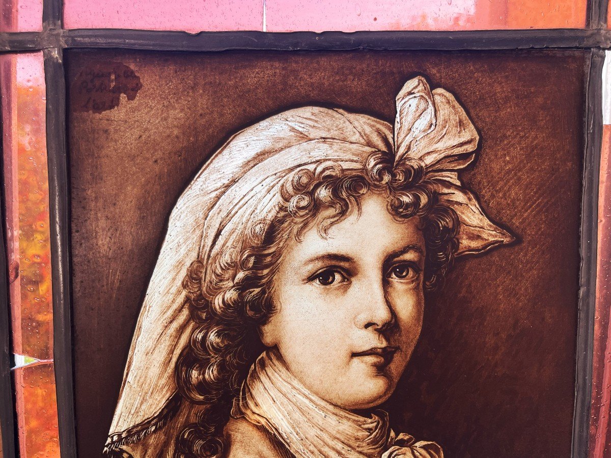 Elisabeth Vigée-lebrun, Autoportrait, Peinture Sur Vitrail Du 19ème-photo-4